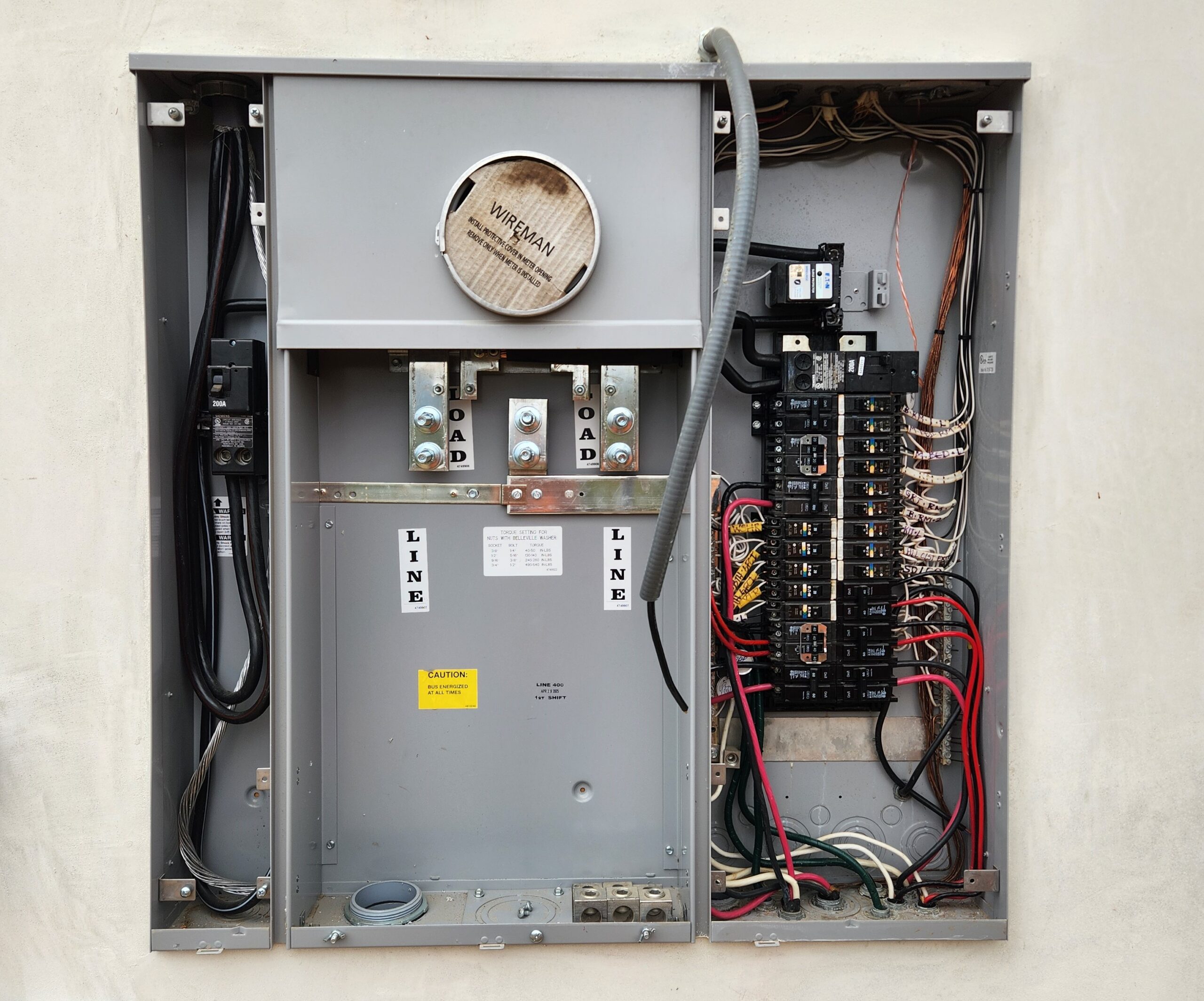 Main electrical panel upgrade installed by 180 Solar Power in San Diego